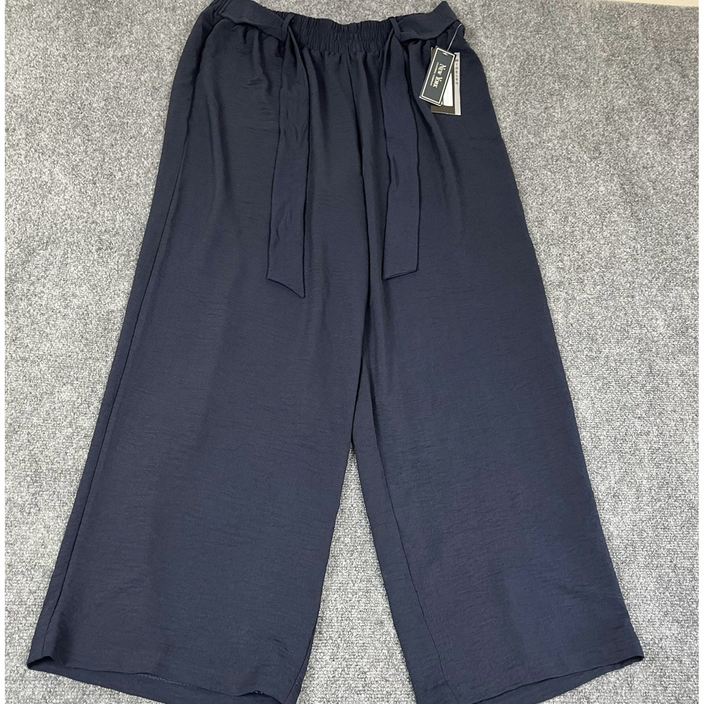 NWT  New York Clothing Company Women's 1X Wide Leg Pull On Dark Blue Pants